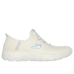 Skechers Women's Summits Bungee No Tie Laces Walking Shoes in Off White, Size 38.5. Designed for Comfort and Style, Perfect for Everyday Wear and Active Lifestyles