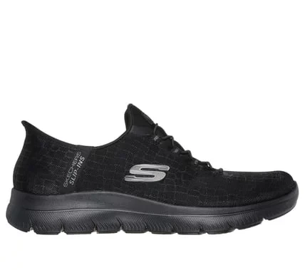 Skechers Women's Summits Classy Night Slip On Sneakers Black with Snake Pattern Sparkle Mesh Upper Vegan Design featuring Heel Pillow and Air Cooled Memory Foam Insole Size 38.5 - Skechers - Image 2