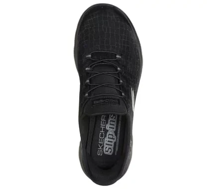Skechers Women's Summits Classy Night Slip On Sneakers Black with Snake Pattern Sparkle Mesh Upper Vegan Design featuring Heel Pillow and Air Cooled Memory Foam Insole Size 38.5 - Skechers - Image 4