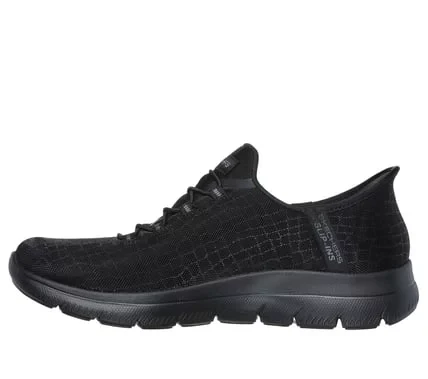 Skechers Women's Summits Classy Night Slip On Sneakers Black with Snake Pattern Sparkle Mesh Upper Vegan Design featuring Heel Pillow and Air Cooled Memory Foam Insole Size 38.5 - Skechers - Image 5