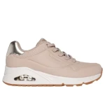 Skechers Women's Uno Shimmer Away Slip On Fashion Sneaker Nude Metallic Trim Stretch Laces Air Cooled Memory Foam Insole Size 40 - Skechers