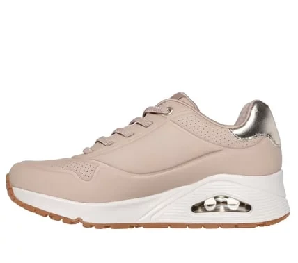 Skechers Women's Uno Shimmer Away Slip On Fashion Sneaker Nude Metallic Trim Stretch Laces Air Cooled Memory Foam Insole Size 40 - Skechers - Image 5