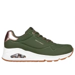 Skechers Women's Uno Olive Fashion Sneaker with Air-Cooled Memory Foam Insole and Skech-Air Midsole 38 Slip On Style Metallic Trim and Stretch Laces for Ultimate Comfort and Style - Skechers