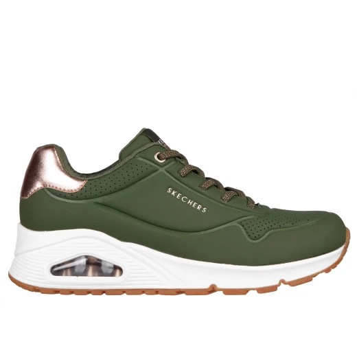 Skechers Women's Uno Olive Fashion Sneaker with Air-Cooled Memory Foam Insole and Skech-Air Midsole 38 Slip On Style Metallic Trim and Stretch Laces for Ultimate Comfort and Style - Skechers - Image 2