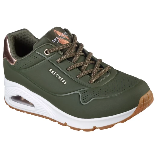 Skechers Women's Uno Olive Fashion Sneaker with Air-Cooled Memory Foam Insole and Skech-Air Midsole 38 Slip On Style Metallic Trim and Stretch Laces for Ultimate Comfort and Style - Skechers - Image 3