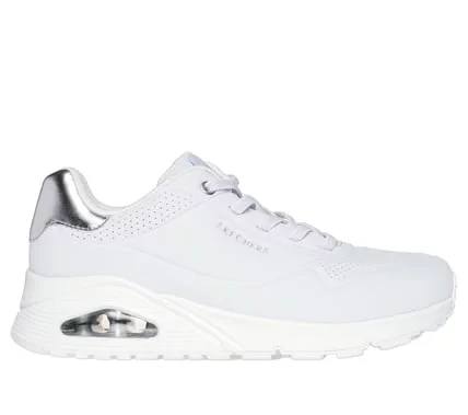 Skechers Women's Uno Shimmer Away Slip On Fashion Sneaker with Metallic Trim, Air-Cooled Memory Foam Insole, and Skech Air Visible Air Cushioned Midsole, Size 40, White - Skechers - Image 2