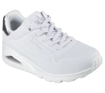 Skechers Women's Uno Shimmer Away Slip On Fashion Sneaker with Metallic Trim, Air-Cooled Memory Foam Insole, and Skech Air Visible Air Cushioned Midsole, Size 40, White - Skechers - Image 3