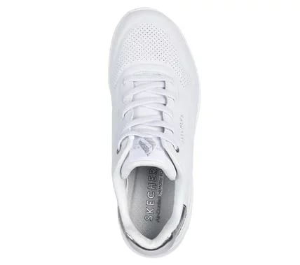 Skechers Women's Uno Shimmer Away Slip On Fashion Sneaker with Metallic Trim, Air-Cooled Memory Foam Insole, and Skech Air Visible Air Cushioned Midsole, Size 40, White - Skechers - Image 4