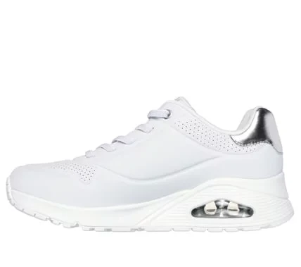 Skechers Women's Uno Shimmer Away Slip On Fashion Sneaker with Metallic Trim, Air-Cooled Memory Foam Insole, and Skech Air Visible Air Cushioned Midsole, Size 40, White - Skechers - Image 5