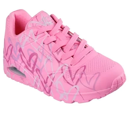 Skechers x JGoldcrown Women's Street Uno Spread the Love Fashion Sneakers White/Purple 39 Featuring Allover Heart Print Design, Air-Cooled Memory Foam Insole & Platform Wedge - Skechers - Image 3