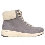 Skechers Women's Glacial Ultra Woodlands Winter Boots Grey Suede with Sherpa Lining Air Cooled Goga Mat Insole Ultra Go Cushioning Size 38.5 Casual Cold Weather Footwear - Skechers