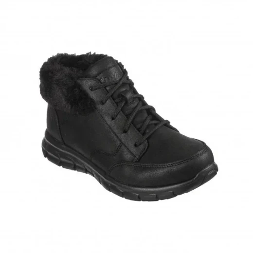 بوتات Skechers Synergy Sunday's Best النسائية باللون الأسود مقاس 37 جلد صناعي مقاوم للماء تقليم محبوك من الصوف بطانة من الفرو الصناعي نعل داخلي من رغوة الذاكرة الدافئة برباط - سكيتشرز - Image 3