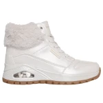 Skechers Women's UNO Rugged Galactic Heights Sneaker Boot Off White Faux Fur Trim Side Zip Closure Size 38 - Skechers