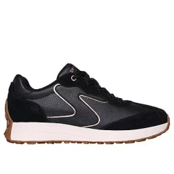 Skechers Street Women's Gusto Fashion Sneakers Black 37.5 US Size Featuring Perforated Duraleather Upper, Suede Overlays, and Rose Gold Trim with Air Cooled Memory Foam Insole