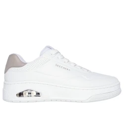 Skechers Women's Uno Court Fast Break White Sneakers with Embossed Duraleather Upper, Air Cooled Memory Foam Insole, and Visible Skech Air Midsole, Size 40 EU