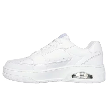 Skechers Women's Uno Courted Style White Leather Sneakers Size 37.5 Featuring Air-Cooled Memory Foam Insole and Skech-Air Airbag Midsole Contrast Piped Trim Lace Up Shoes - Skechers - Image 5