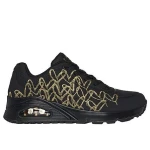 Skechers Street x JGoldcrown Women's Uno Golden Heart Fashion Sneakers with Golden Mylar Embroidery, Air-Cooled Memory Foam Insole, and SkechAir Midsole - Size 39, Black - Skechers