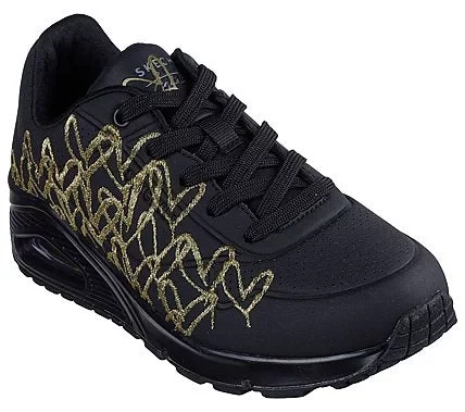 Skechers Street x JGoldcrown Women's Uno Golden Heart Fashion Sneakers with Golden Mylar Embroidery, Air-Cooled Memory Foam Insole, and SkechAir Midsole - Size 39, Black - Skechers - Image 3