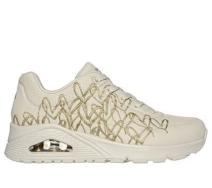 Skechers Street x JGoldcrown Uno Golden Heart Women's Sneakers Natural Color 38 Featuring Mylar Embroidery and Air-Cooled Memory Foam Skechers Street x JGoldcrown Uno Golden Heart Women's Sneakers Natural Color 38 Featuring Mylar Embroidery and Air-Cooled Memory Foam