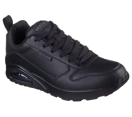 Skechers Street Men's Uno Alder Black Lace Up Sneaker With Air Cooled Memory Foam Insole And Skech Air Visible Airbag Midsole, Duraleather Upper, Style 183012, Size 45, Black Color - Skechers - Image 13