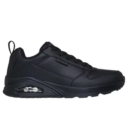 Skechers Street Uno Alder Men's Sneaker Black Duraleather Upper Air Cooled Memory Foam Insole Skech Air Visible Airbag Midsole Lace Up Sporty Casual Comfort 46 US Size 183012 BBK - Skechers - Image 17