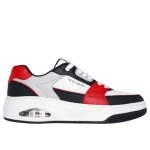 حذاء سكتشرز ستريت أونو كورت الرجالي برباط أبيض وأحمر يتميز بنعل داخلي من إسفنج ميموري فوم المبرد بالهواء ونعل أوسط هوائي سكيتش اير، مقاس 46 - سكيتشرز