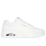 Skechers Men's Uno Court Lace Up Fashion Sneaker White Duraleather Upper Air Cooled Memory Foam Insole Visible Skech Air Airbag Midsole Size 46 Streetwear Classic - Skechers