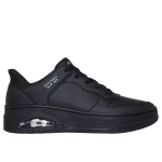 Skechers Men's Uno Court Slip On Sneakers Black 40 with Air Cooled Memory Foam Insole and Visible Skech Air Midsole Durable Leather Design for Comfort and Style - Skechers