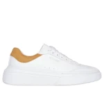 Skechers Women's Cordova Classic Best Behavior Sneakers White and Tan Court Style Shoes with Air-Cooled Memory Foam Insole. Lace Up Design. Available in Size 39.5. - Skechers