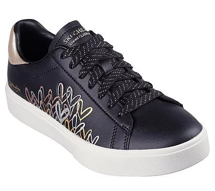 Skechers Women's Eden LX Gleaming Hearts Sneakers Featuring JGoldcrown #Lovewall Design Metallic Heart Print Duraleather Upper Platform Midsole 38.5 Black Lace Up Comfort Sneakers - Skechers - Image 4