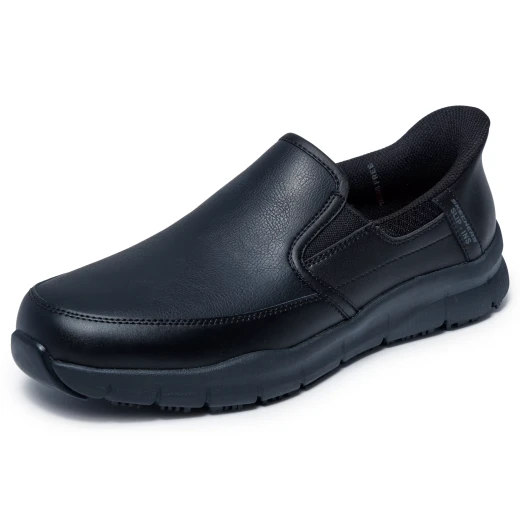 Skechers Men's Nampa Broxtin Work Slip Resistant Black Leather Shoes - Skechers - Image 4