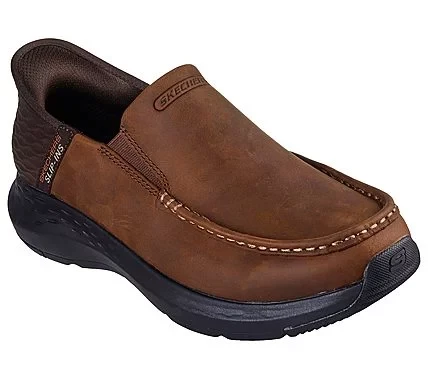 Skechers Men's Slip-ins Parson Oswin Comfort Shoes Brown Leather Laceless Moc Toe Design with Heel Pillow Relaxed Fit Air Cooled Memory Foam Insole Size 41 - Skechers - Image 4