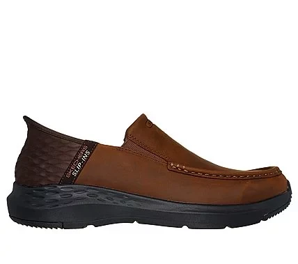 Skechers Men's Slip-ins Parson Oswin Comfort Shoes Brown Leather Laceless Moc Toe Design with Heel Pillow Relaxed Fit Air Cooled Memory Foam Insole Size 41 - Skechers - Image 5