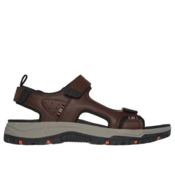 Skechers Men's Prewitt Rigdon Vegan Sandals with 3 Adjustable Straps in Brown, Featuring Luxe Foam Footbed, Size 41, for All Day Travel Comfort