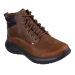 Skechers Relaxed Fit Parson Ederic Men's Lace Up Casual Boots Brown Leather Charcoal Infused Air Cooled Memory Foam Insole Goga Mat Arch Cushioning Support 205175 - Skechers