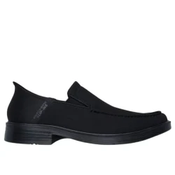 Skechers Men's Caswell Slip-ins Relaxed Fit Knitson Moc Toe Vegan Slip On Shoes Black 42 Featuring Heel Pillow and Skechers Memory Foam Insole Comfortable Business Style