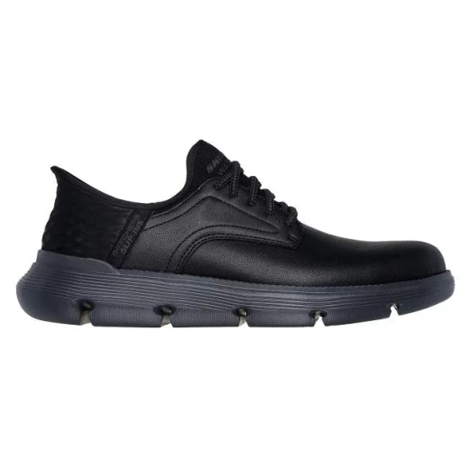 Skechers Men's Garza Oxford Style Black Leather Shoes with Air Cooled Memory Foam Insole, Stretch Laces, and Goga Mat Arch Support, Size 41, SKU 205278-BBK Skechers Men's Garza Oxford Style Black Leather Shoes with Air Cooled Memory Foam Insole, Stretch Laces, and Goga Mat Arch Support, Size 41, SKU 205278-BBK