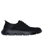 Skechers Hands Free Slip-ins Garza Palma Men's Wingtip Shoes Classic Fit Engineered Knit Upper with Stretch Laces Charcoal Infused Air Cooled Memory Foam Insole 40 Black - Skechers