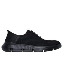 Skechers Hands Free Slip-ins Garza Palma Men's Wingtip Shoes Classic Fit Engineered Knit Upper with Stretch Laces Charcoal Infused Air Cooled Memory Foam Insole 40 Black