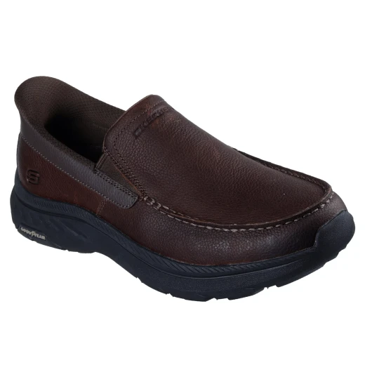 Skechers Men's Hands Free Slip-ins Relaxed Fit Pollard Osgood Moc Toe Loafer Brown Leather 40 Featuring Air-Cooled Memory Foam Insole & Goodyear Rubber Outsole - Skechers - Image 3