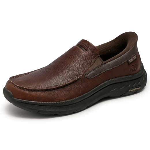 Skechers Men's Hands Free Slip-ins Relaxed Fit Pollard Osgood Moc Toe Loafer Brown Leather 40 Featuring Air-Cooled Memory Foam Insole & Goodyear Rubber Outsole - Skechers - Image 4