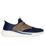 Skechers Men's Slade Slip-ins Relaxed Fit Caster Navy Walking Shoes with Heel Pillow, Charcoal Infused Memory Foam Insole, and Goga Mat Arch Support, Size 46 - Skechers
