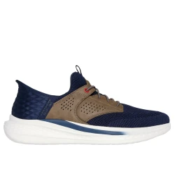 Skechers Men's Slade Slip-ins Relaxed Fit Caster Navy Walking Shoes with Heel Pillow, Charcoal Infused Memory Foam Insole, and Goga Mat Arch Support, Size 46