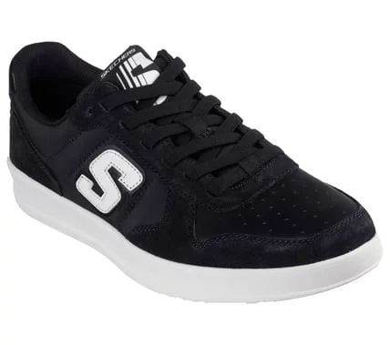 Skechers Men's New Wave Cup Calven Court Shoes Black Leather Mesh Suede Overlays with Stretch Laces Charcoal Infused Air Cooled Memory Foam Insole Size 45. SKU: 210961 GRN - Skechers - Image 3