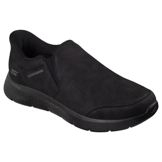 Skechers Men's GO WALK Flex 45 Black Hands Free Slip ins Walking Shoes Vegan Leather Air Cooled Memory Foam Insole Comfortable Laceless Design Size 45 - Skechers - Image 3