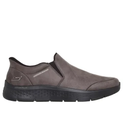Skechers Men's GO WALK Flex Slip-ins Ray Walking Shoes with Hands Free Design, Air Cooled Memory Foam Insole, and Vegan Leather Upper, Size 43.5, Dark Taupe Color