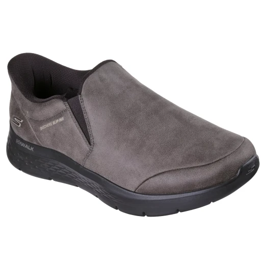 Skechers Men's GO WALK Flex 45 Dark Taupe Slip-ins Walking Shoes with Air-Cooled Memory Foam Insole and Hands Free Design. Laceless Comfort for Daily Wear, Vegan Leather Upper. - Skechers - Image 3