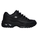 Skechers Women's D'Lites Blooming Path Sneakers Black Leather and Mesh Upper Air Cooled Memory Foam Insole Sporty Fashion Lace Up Design Size 39.5 Comfortable and Stylish Footwear - Skechers
