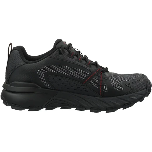 Skechers Max Protect Men's Lace Up Water Resistant Leather and Mesh Black Sneakers Featuring Air Cooled Memory Foam Insole and Goodyear Performance Outsole Size 42.5