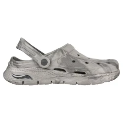Skechers Men's Arch Fit Foamies Clogs Grey Marble Print Featuring Contoured Footbed Comfort Shoes Size 42 Supportive Design for All Day Wear